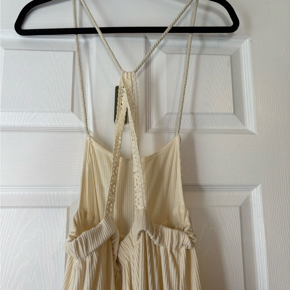 Free People Cream Boho Open Back Wide Sleeve Jumpsuit Romper Size M - Picture 10 of 10